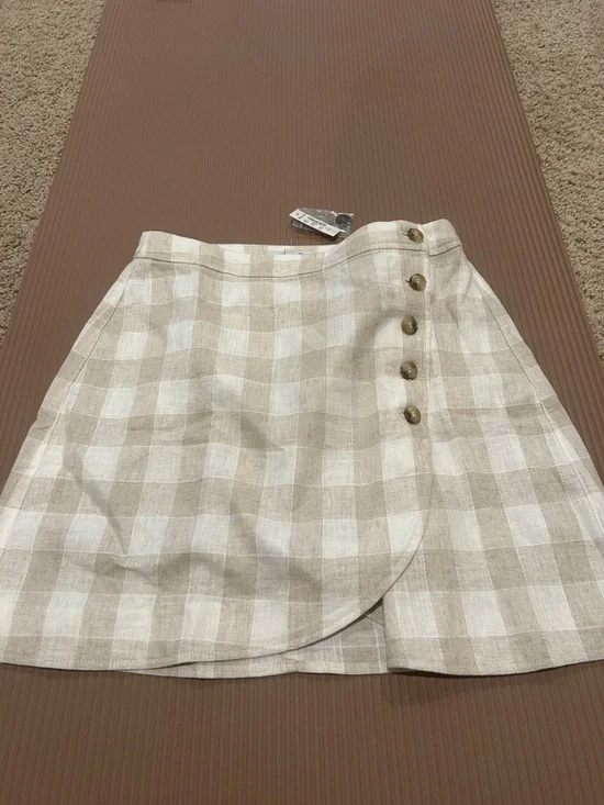Madewell Beige and White Checked Wrap-Style Mini Skirt - Picture 1 of 1